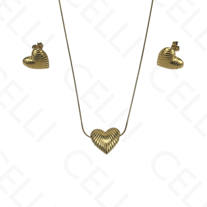 Colar/Brinco de aço - coração trabalhado