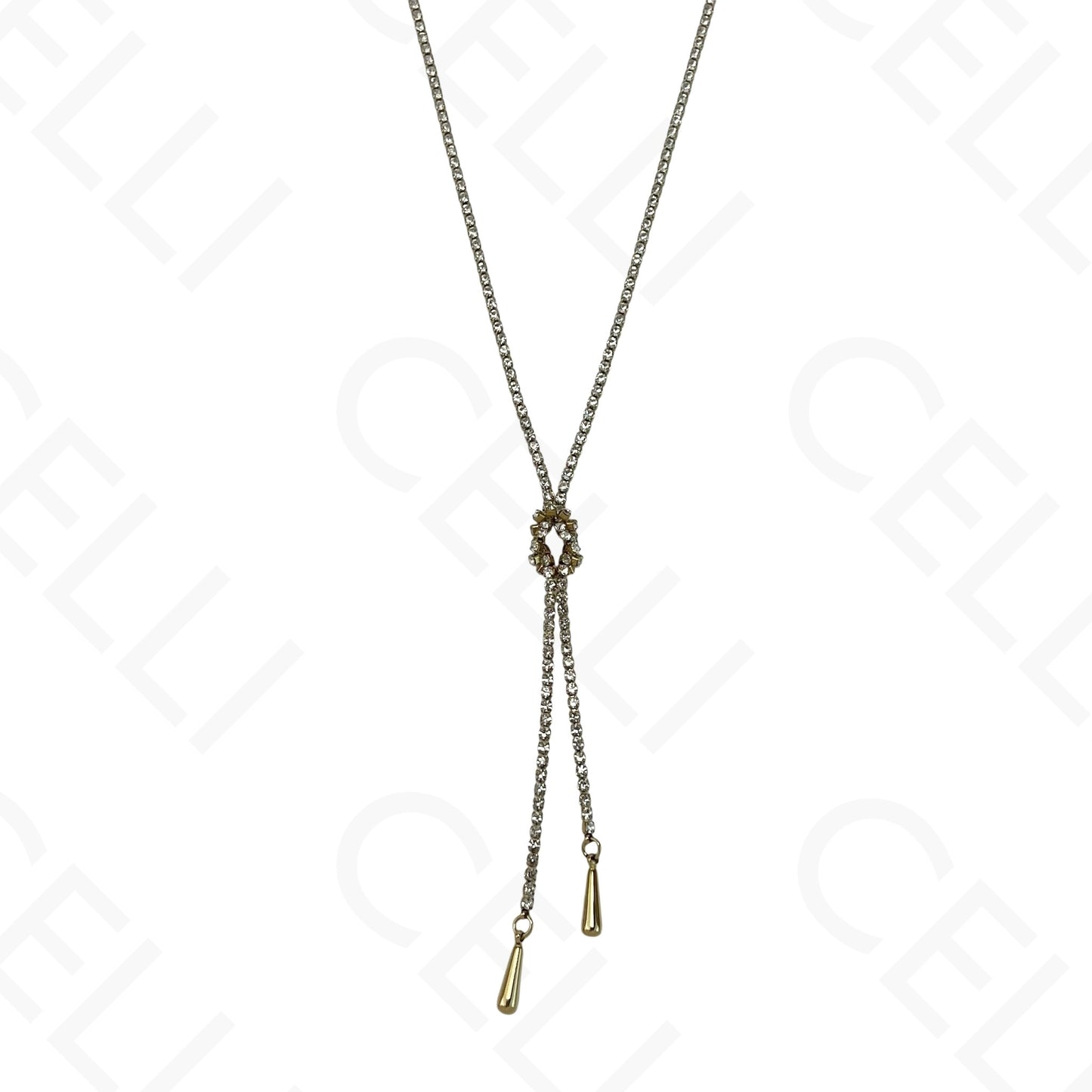 Colar de aço - brilhantes em formato Y