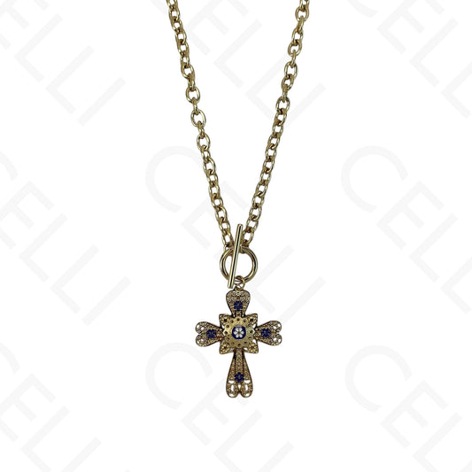 Steel necklace - cross and OT clasp