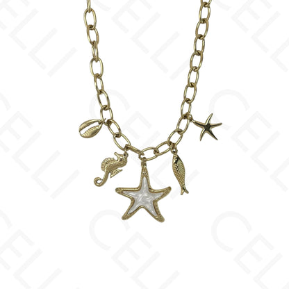 Steel necklace - marine elements. Seahorse - starfish - fish.