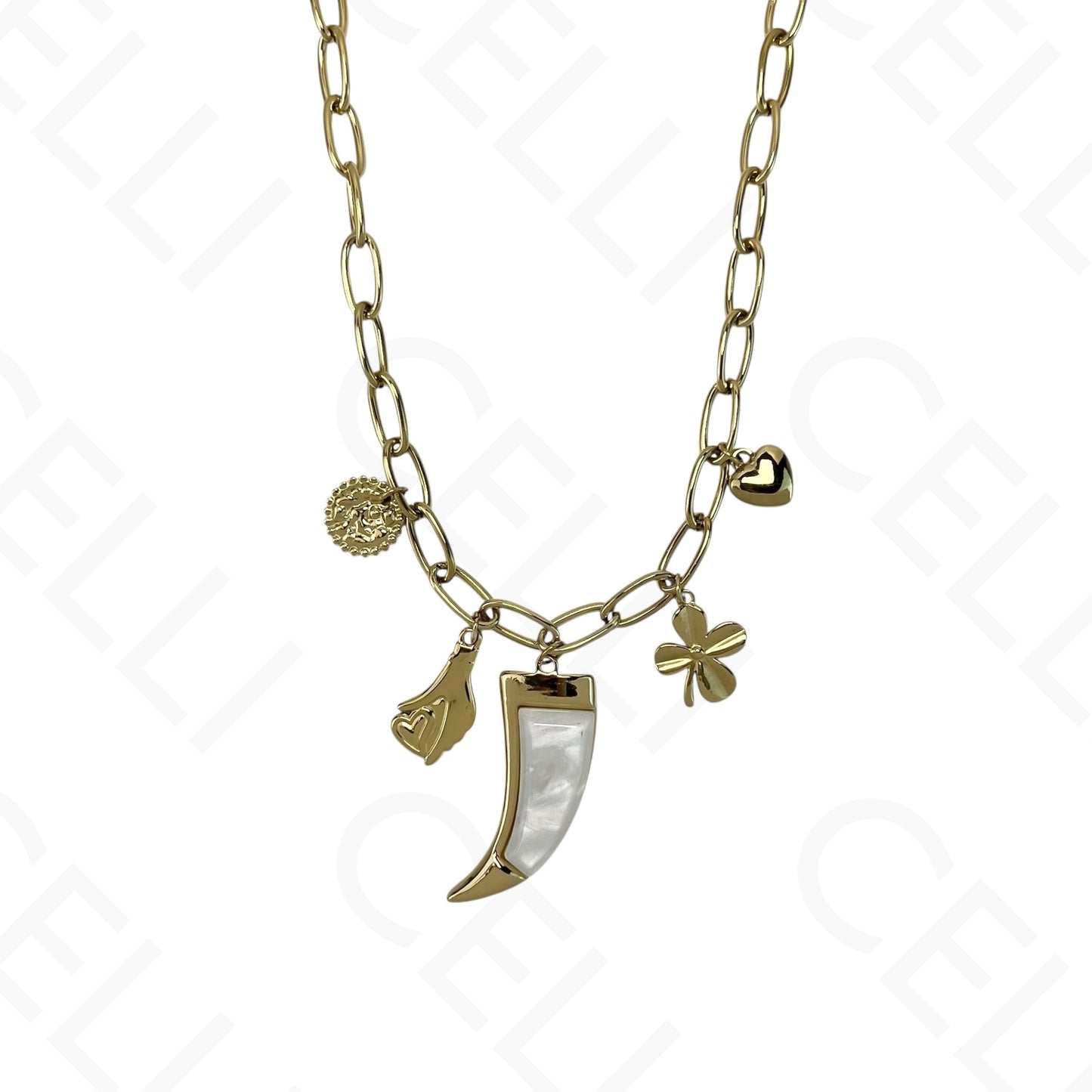 Steel necklace - horn and mini pendants