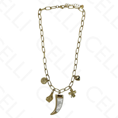 Steel necklace - horn and mini pendants