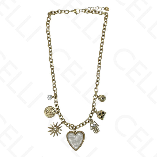 Steel necklace - heart and mini pendants