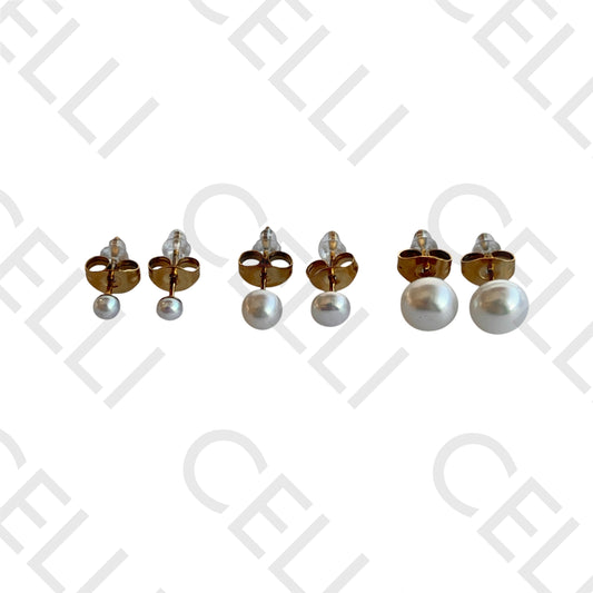 钢制耳环 - 天然珍珠