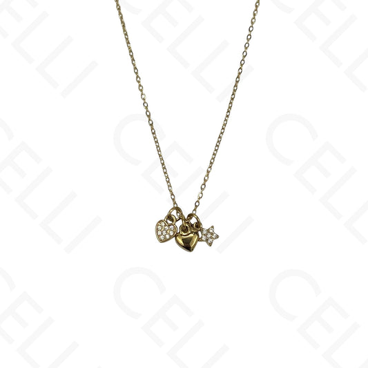 Steel Necklace - Heart and Star with Rhinestones