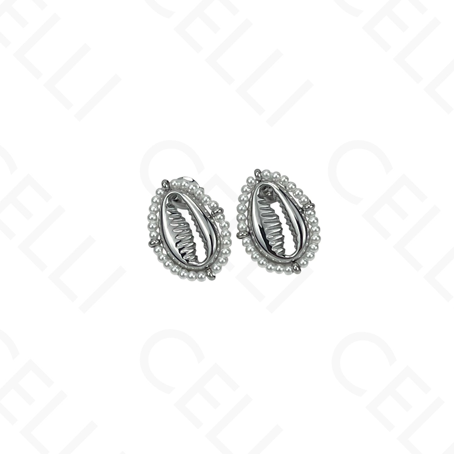 Brinco de aço - búzio com pérolas
