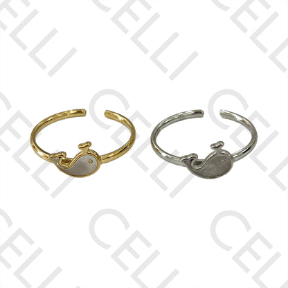 Steel Ring - Whale with Mother-of-Pearl