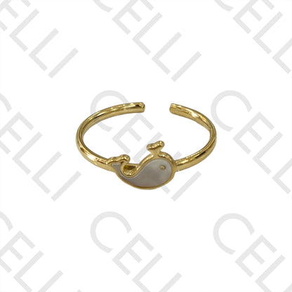 Steel Ring - Whale with Mother-of-Pearl