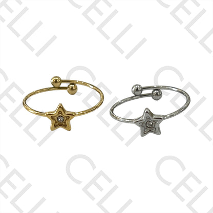Steel Ring - star with brilliant