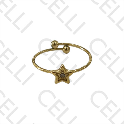 Steel Ring - star with brilliant