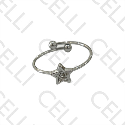 Steel Ring - star with brilliant
