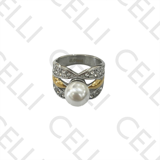 Anillo de acero (doble color) - perla