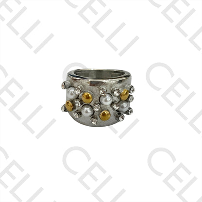 Steel Ring (dual-tone) - pearls and brilliants