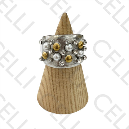 Steel Ring (dual-tone) - pearls and brilliants