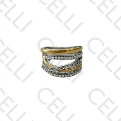 Anillo de acero (doble color) - perlas y diamantes