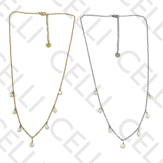 Colar de Aço - pérolas de água doce