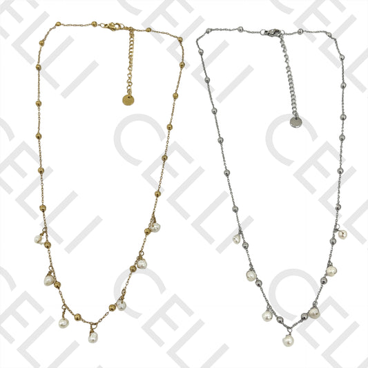 Colar de Aço - pérolas de água doce