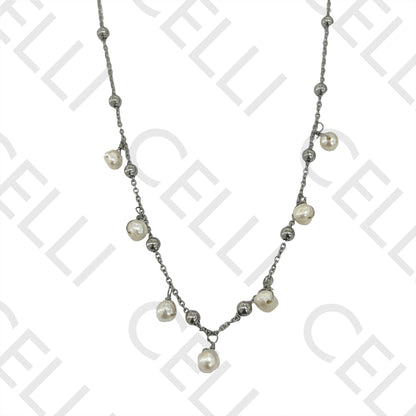 Colar de Aço - pérolas de água doce