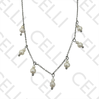 Colar de Aço - pérolas de água doce