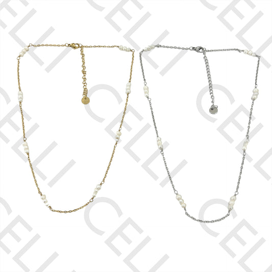 Colar de Aço - pérolas de água doce