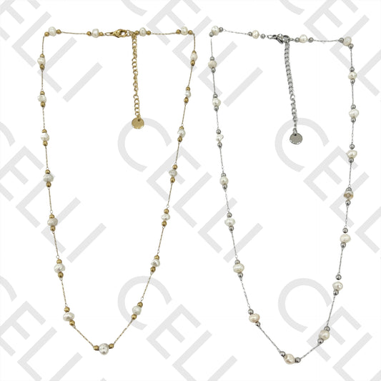 不锈钢项链 - 淡水珍珠