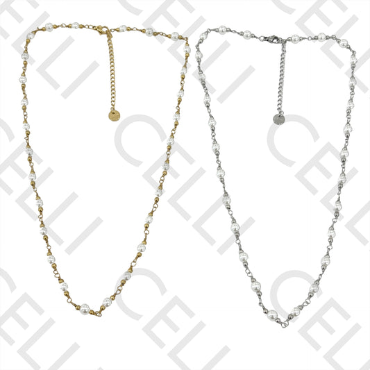 Colar de Aço - pérolas