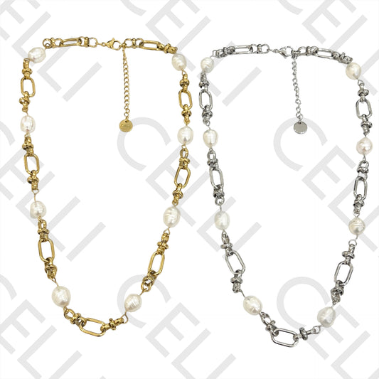 Colar de Aço - pérolas