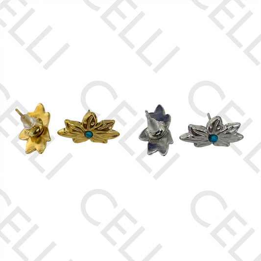 Steel Earring - flower with turquoise stone