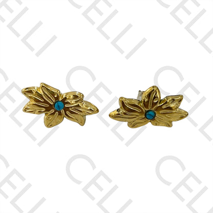Steel Earring - flower with turquoise stone