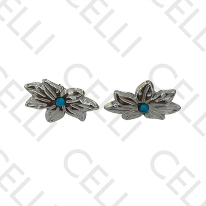 Steel Earring - flower with turquoise stone
