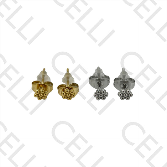 Steel Earring with Small Medal - Flower Dots