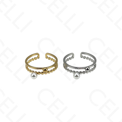 Anel de Aço Ajustável - duplo com pérola