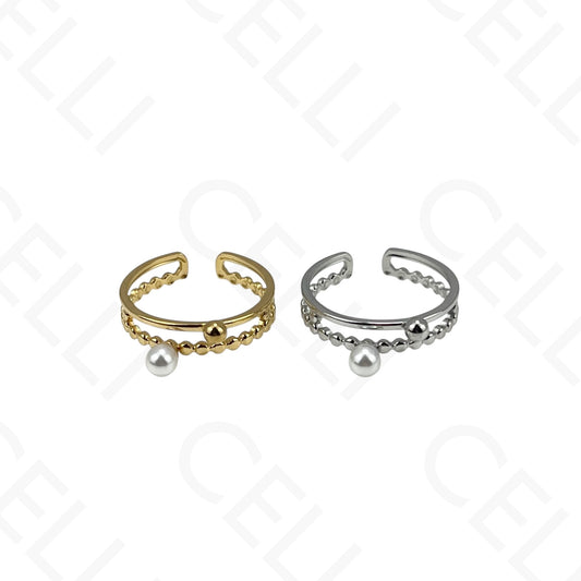 Anel de Aço Ajustável - duplo com pérola