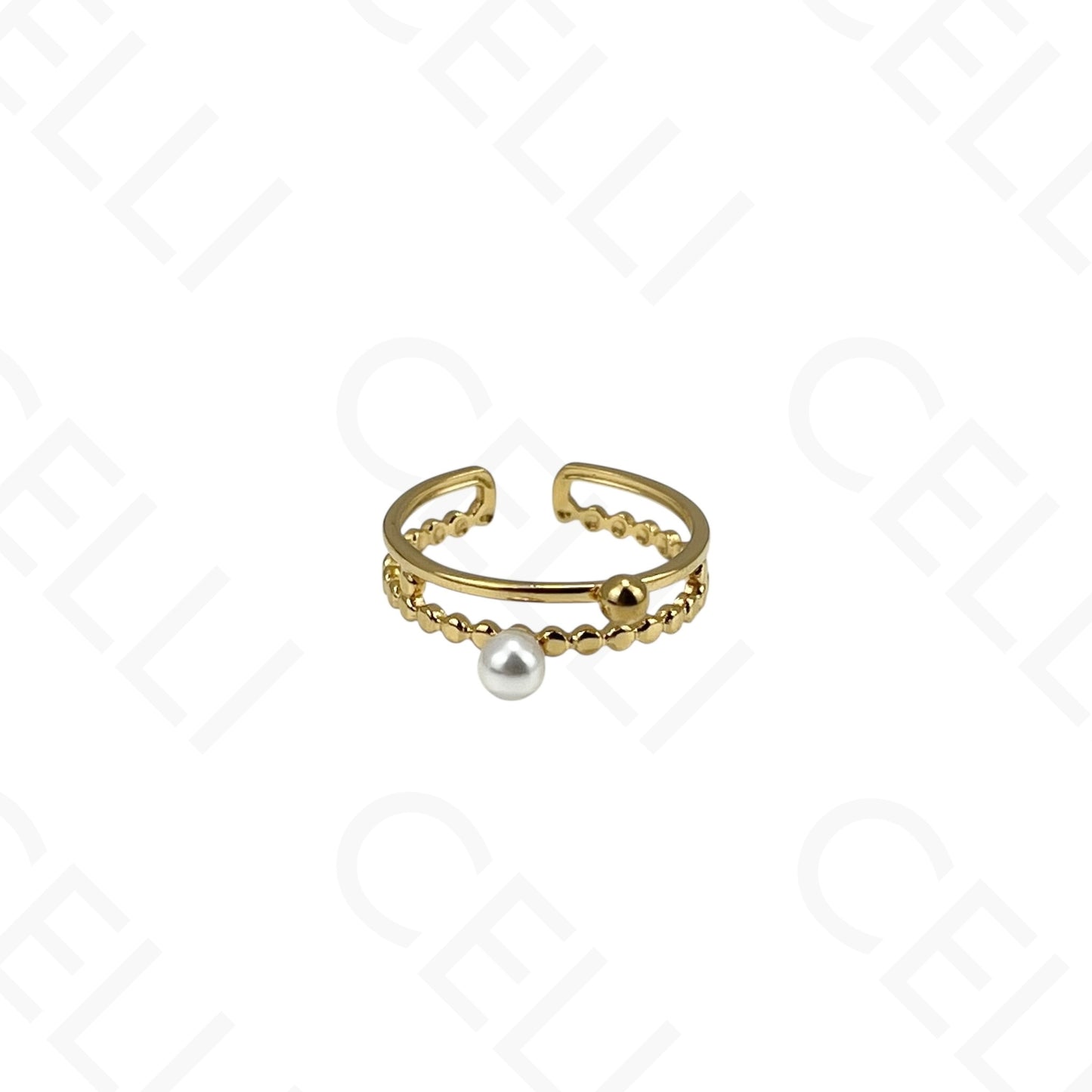 Anel de Aço Ajustável - duplo com pérola