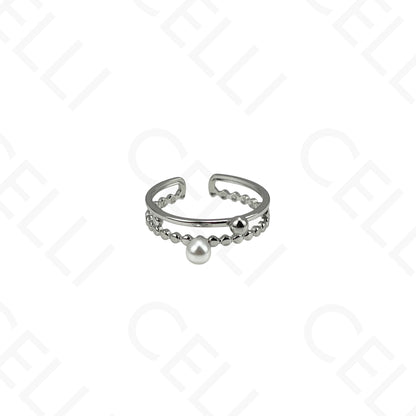 Anel de Aço Ajustável - duplo com pérola