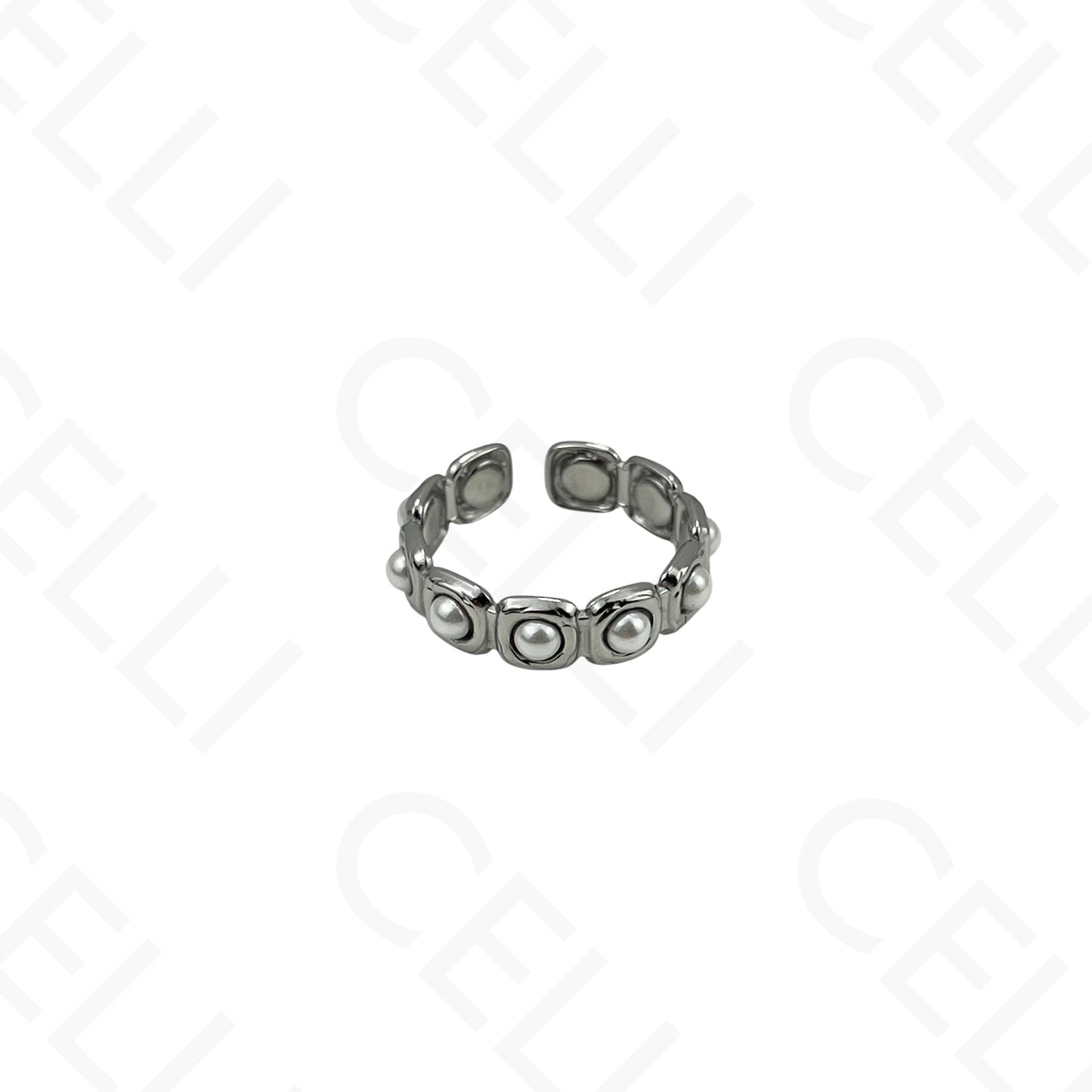 Anel de Aço Ajustável - com pérolas