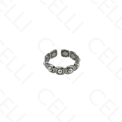 Anel de Aço Ajustável - com pérolas