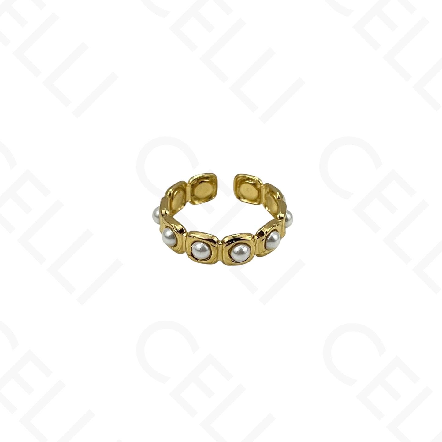 Anel de Aço Ajustável - com pérolas