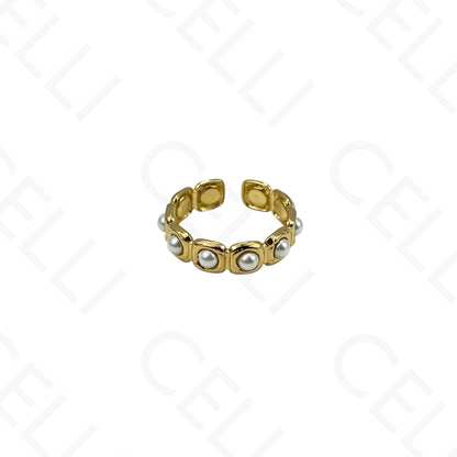 Anel de Aço Ajustável - com pérolas