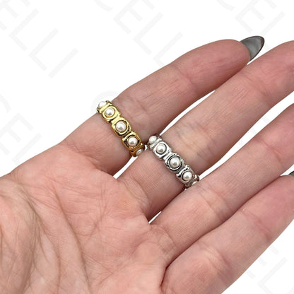 Anel de Aço Ajustável - com pérolas