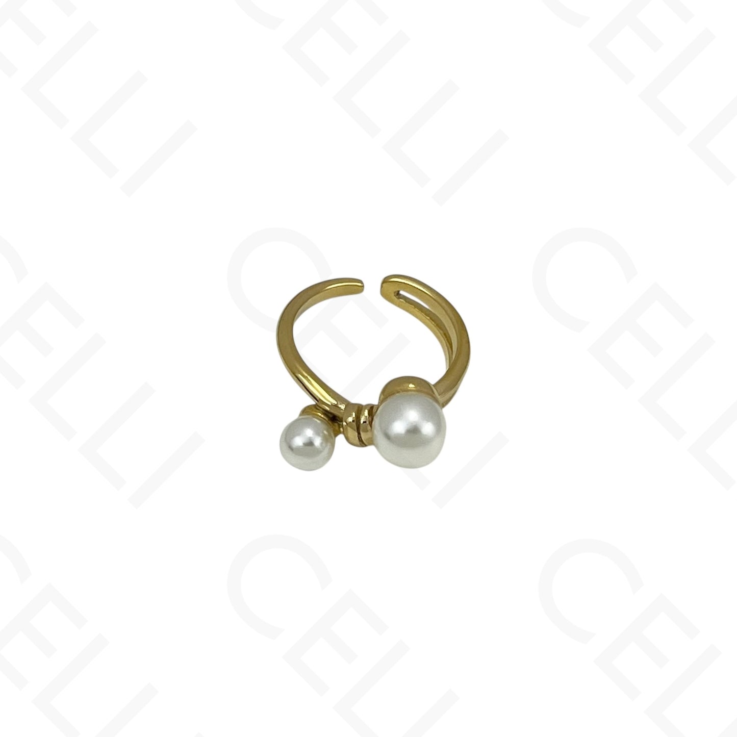 Anillo de acero ajustable - nudo con dos perlas