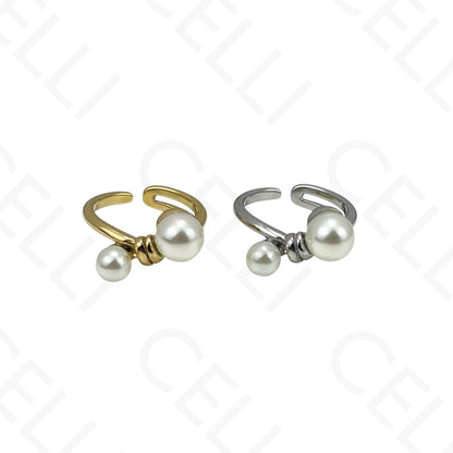 Anillo de acero ajustable - nudo con dos perlas