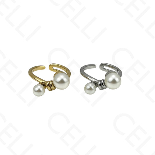 Anel de Aço Ajustável - nó com duas pérolas