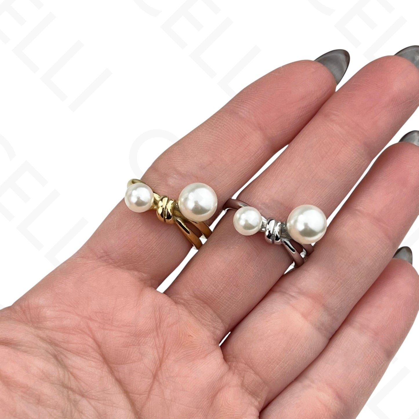 Anillo de acero ajustable - nudo con dos perlas