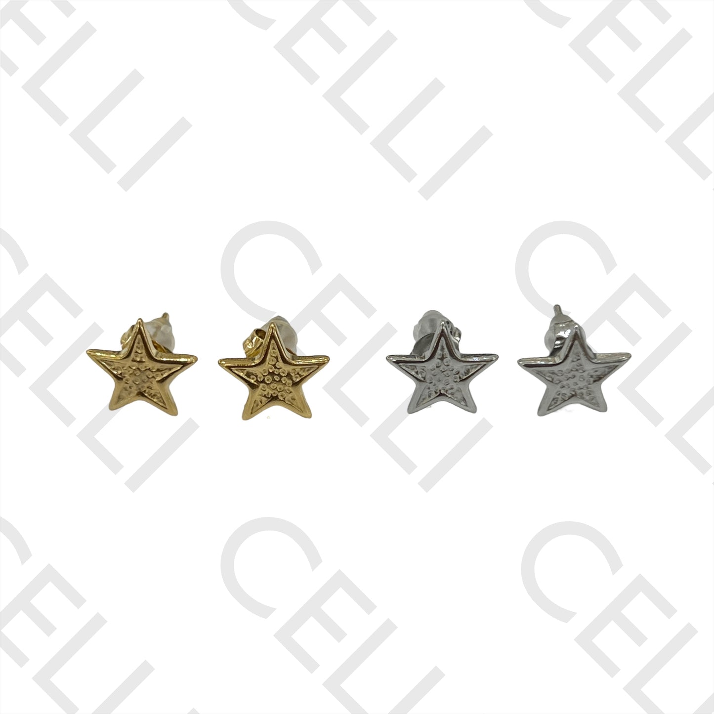 Steel Earring with Small Medal - Detailed Star