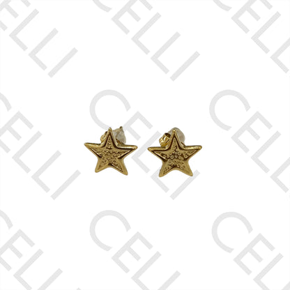 Steel Earring with Small Medal - Detailed Star