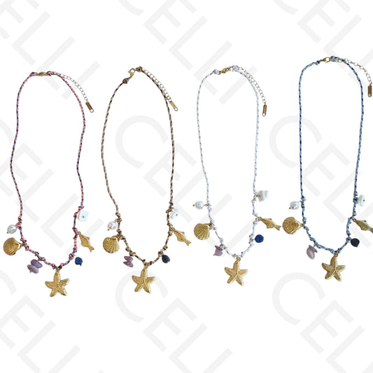 Colar de aço - fio de algodão, medalhas de aço estrela do mar