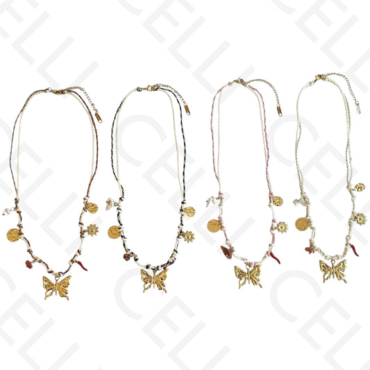 Colar de aço - fio de algodão, medalhas de aço borboleta