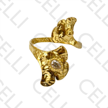 Steel Ring - hammered sheet with brilliants