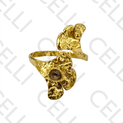 Steel Ring - hammered sheet with brilliants